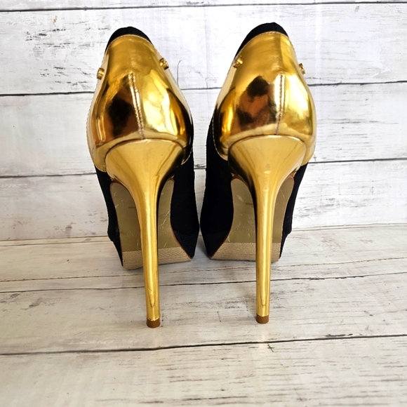 Colin Stuart Stunning Black & Gold High Heels Shoes Dressy Formal Size 8.5B - Picture 6 of 11